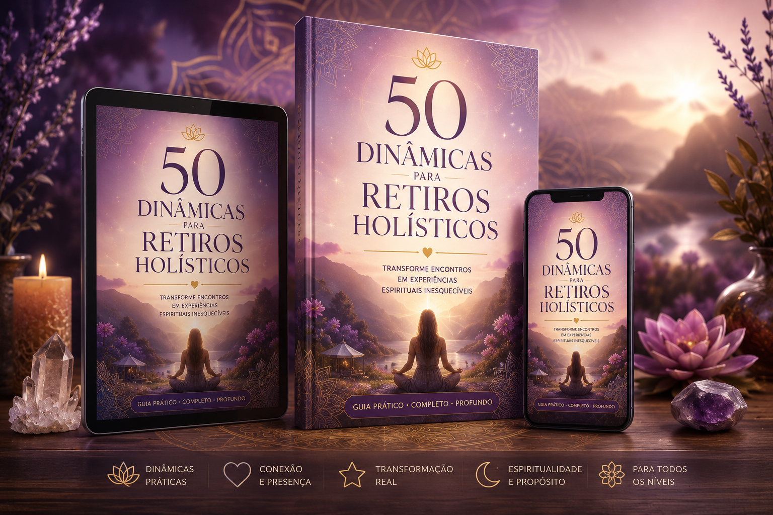 Mockup do produto 50 Dinâmicas para Retiros Holísticos